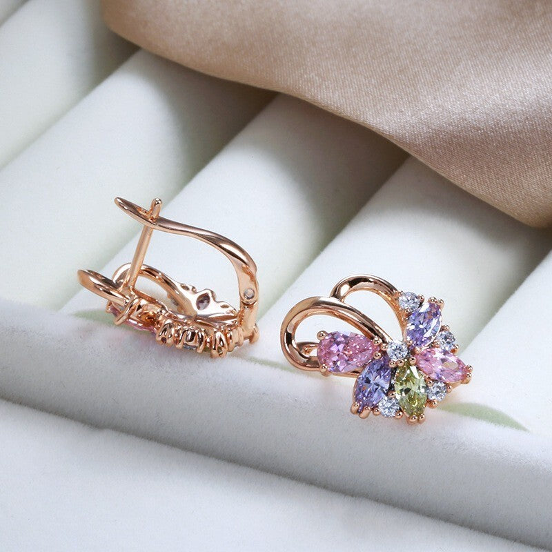Luxus Damen Ohrringe 585RG Rose Gold bunte Zirkon Ohrringe Stil Ohr Knochen Clip2