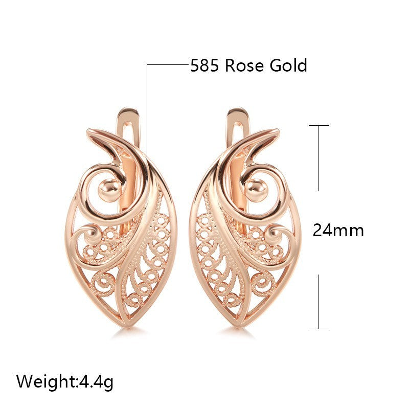 Luxus Damen Blatt Ohrringe 585 Roségold Ohrringe in kaltem Stil einfache hohle2