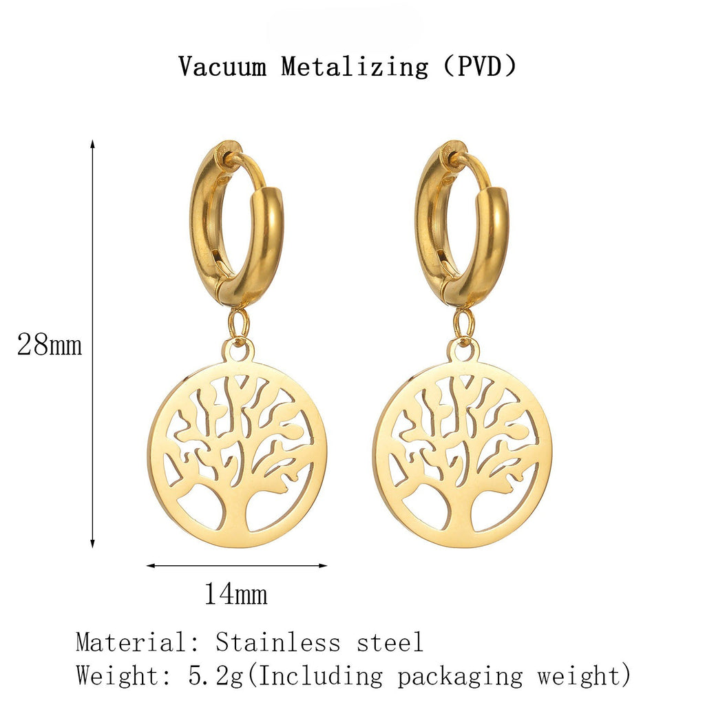 Lebensbaum Ohrringe Maße 28mm 14mm Edelstahl Gold PVD vergoldet Stainless Steel