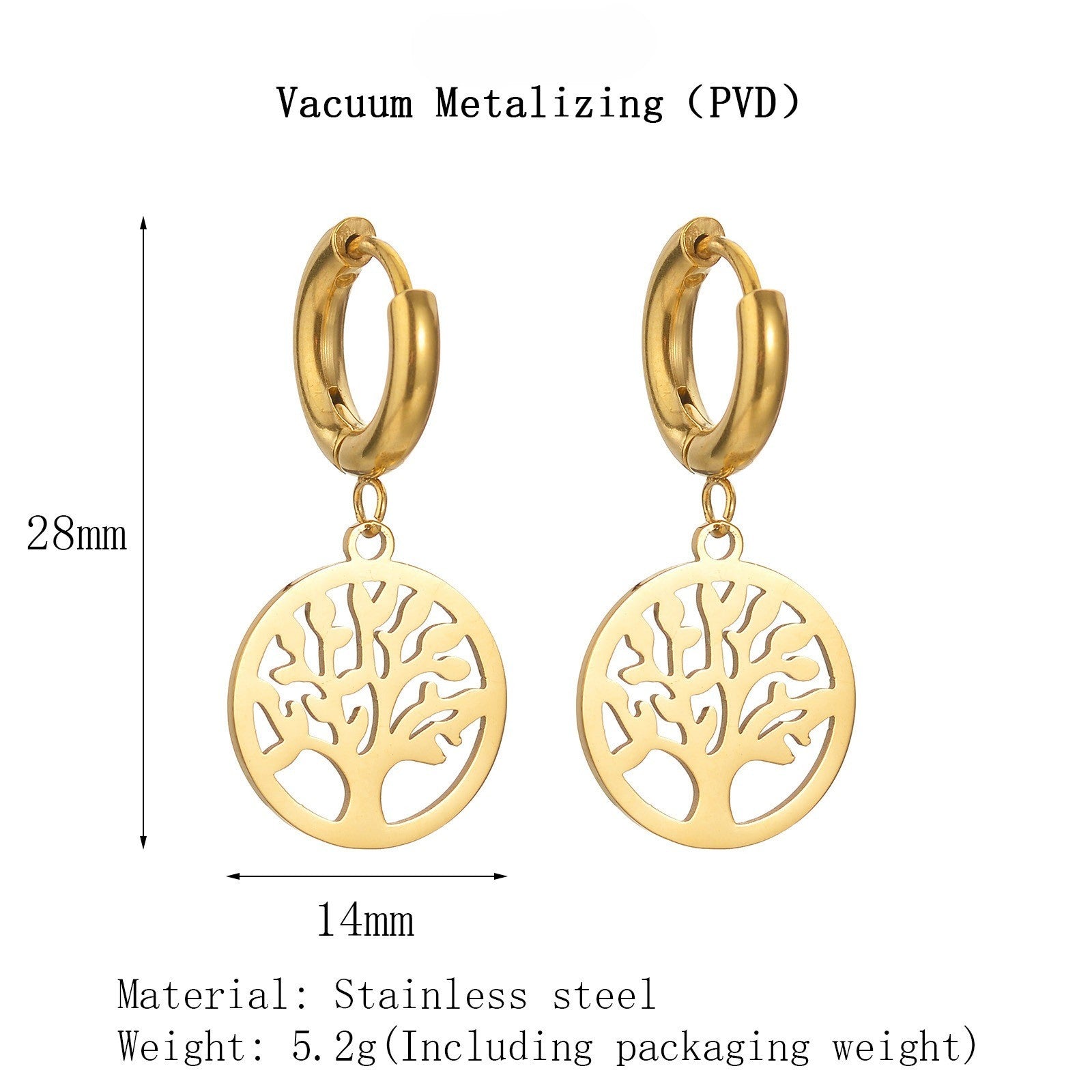 Lebensbaum Ohrringe Maße 28mm 14mm Edelstahl Gold PVD vergoldet Stainless Steel