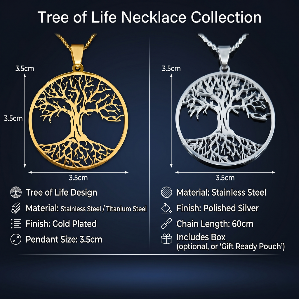 Lebensbaum Halskette Tree of Life Necklace Collection Gold Silver Edelstahl