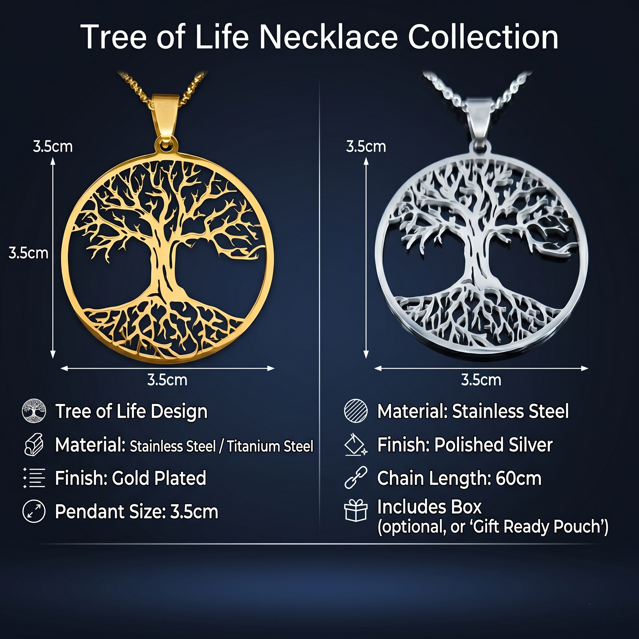 Lebensbaum Halskette Tree of Life Necklace Collection Gold Silver Edelstahl
