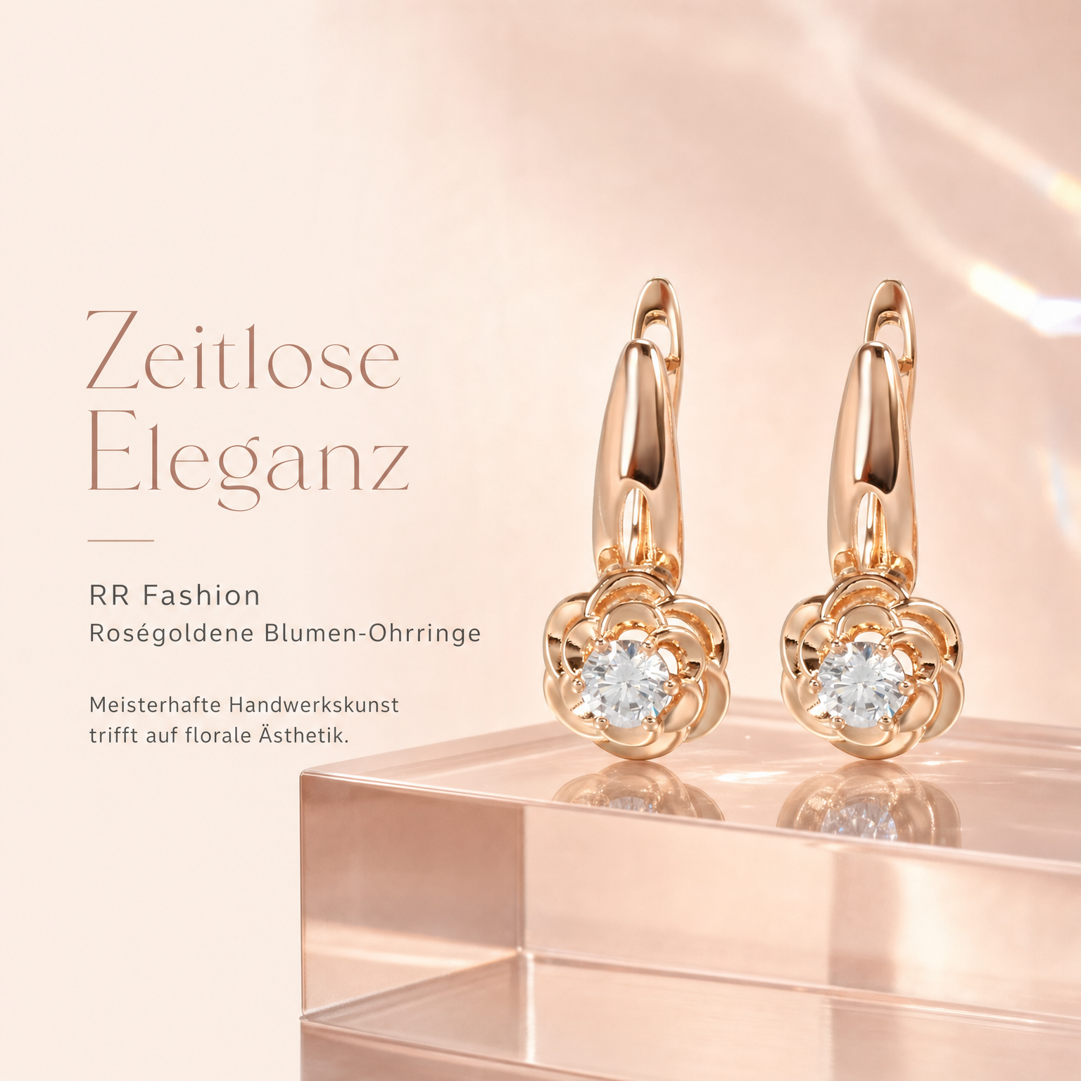 Ohrhänger Roségold Blume Zirkonia Lifestyle rosa Hintergrund elegant