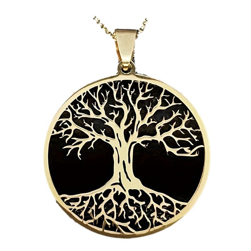 Lebensbaum Halskette Damen Edelstahl vergoldet Gold Baum des Lebens Anhänger RR Fashion