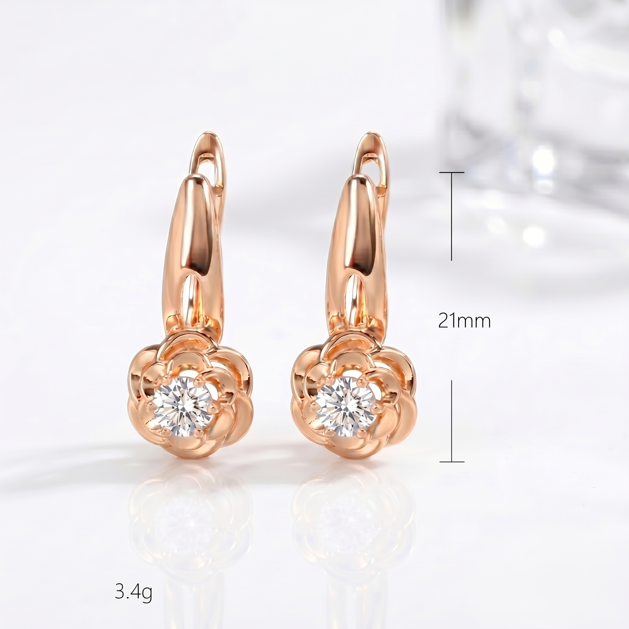 Ohrhänger Maße 21mm AAA Zirkonia Roségold vergoldet Gewicht 3,4g