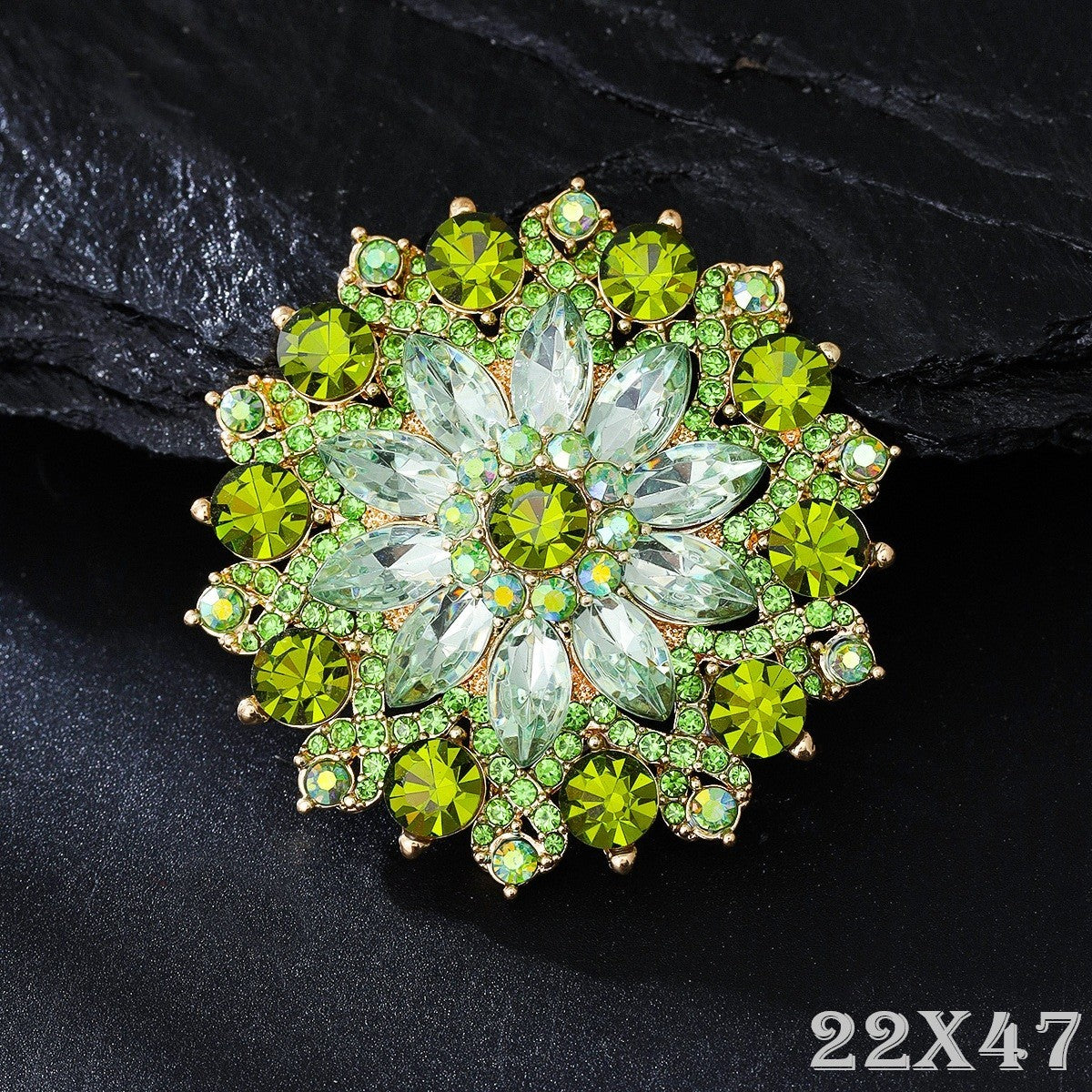 Grüne Kristall Sonnenblumen Brosche, Luxuriöse, stilvolles Accessoire für Anzug