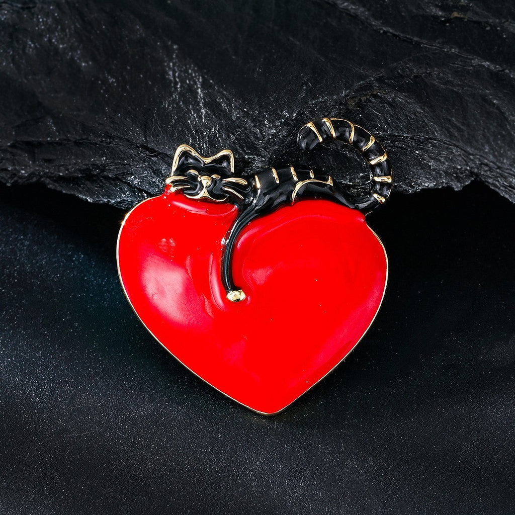 Herzförmige Katzen Brosche, modisches und vielseitiges Anstecknadel-Accessoire,