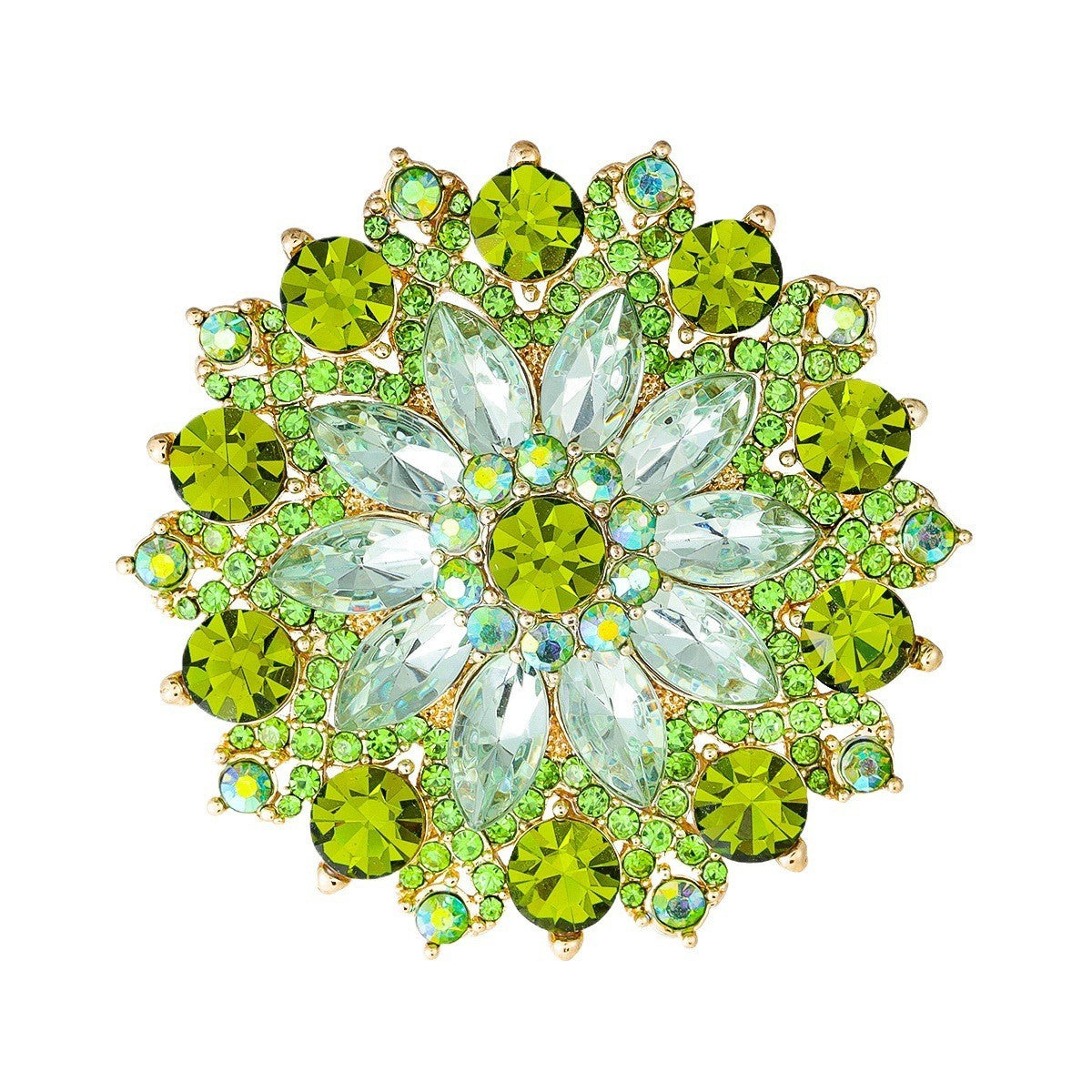 Grüne Kristall Sonnenblumen Brosche, Luxuriöse, stilvolles Accessoire für Anzug