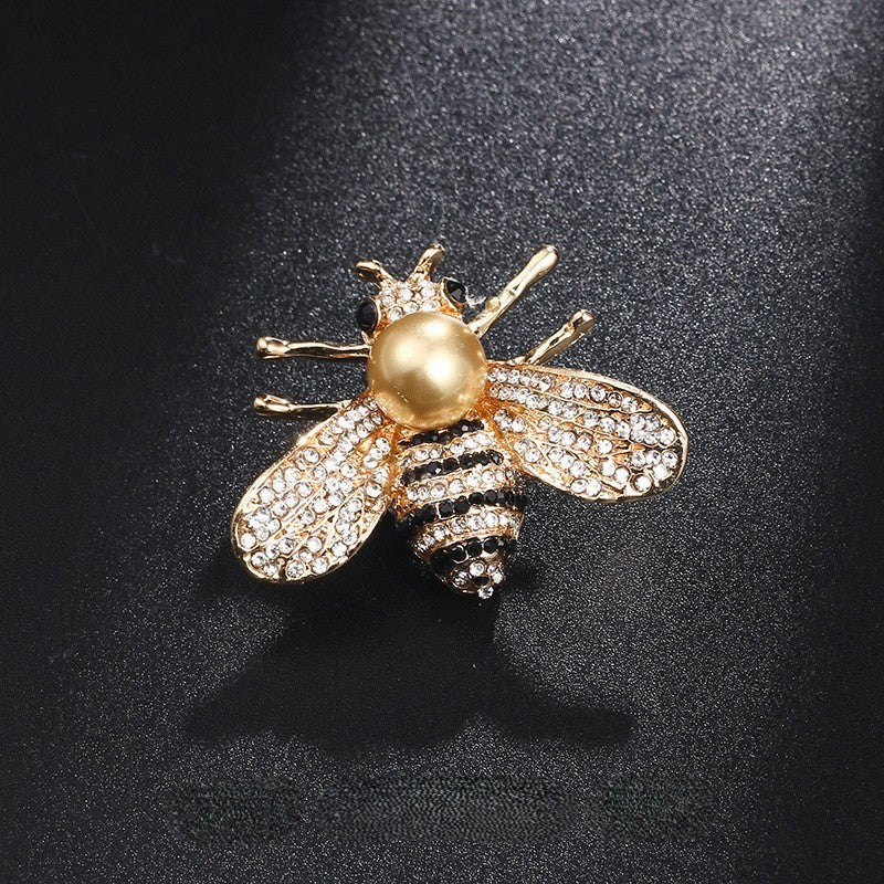 Bienen Brosche mit Perlen und Strasssteinen Gold Silber, kleine Anstecknadel mit
