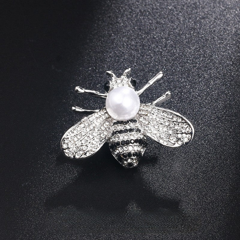 Bienen Brosche mit Perlen und Strasssteinen Gold Silber, kleine Anstecknadel mit
