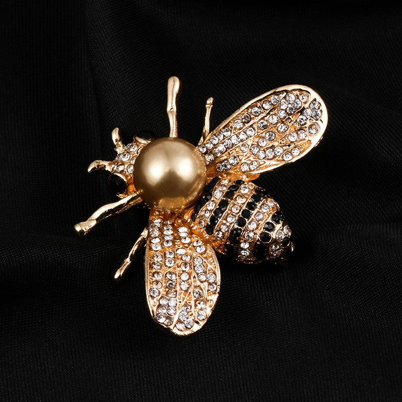 Bienen Brosche mit Perlen und Strasssteinen Gold Silber, kleine Anstecknadel mit