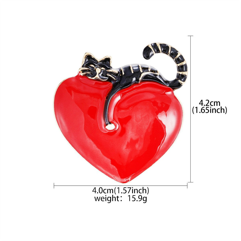 Herzförmige Katzen Brosche, modisches und vielseitiges Anstecknadel-Accessoire,