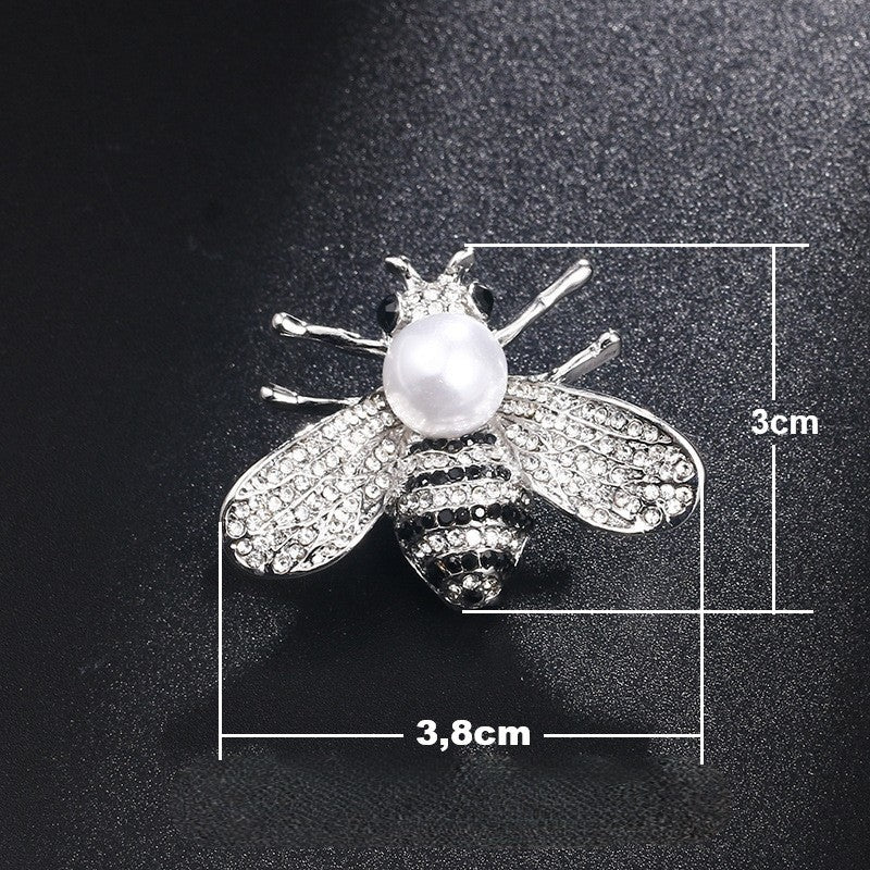 Bienen Brosche mit Perlen und Strasssteinen Gold Silber, kleine Anstecknadel mit