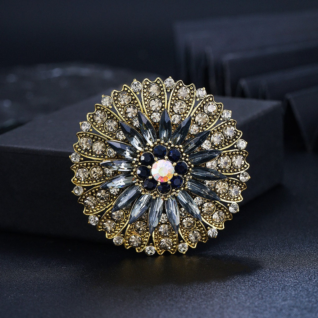 Damen Sonnenblumen Brosche, Damenbekleidungsdekoration mit Strasssteinen besetzt