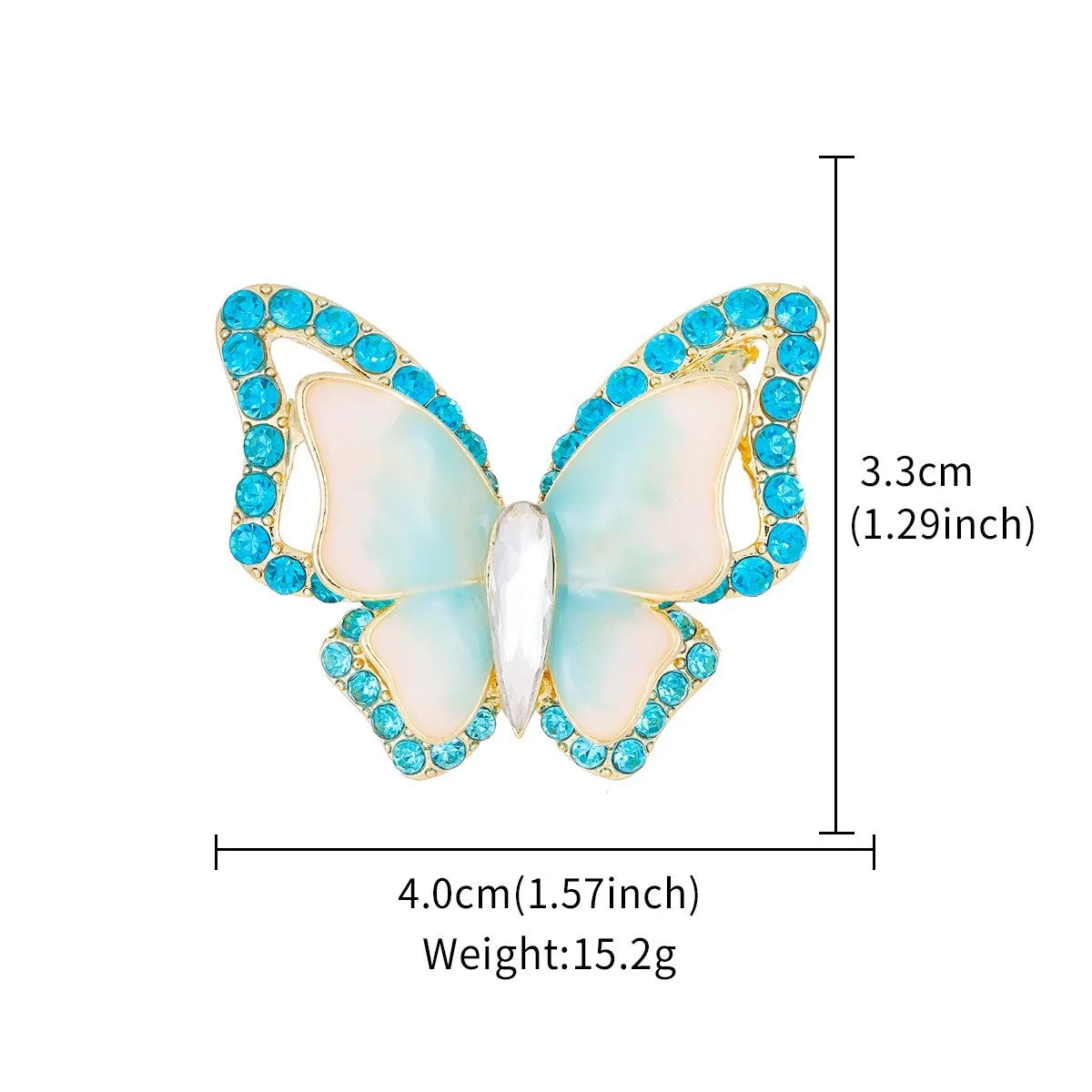 Schmetterling Brosche mit blauen Strasssteinen, goldfarben, 4x3,3cm, Schmuck Accessoire
