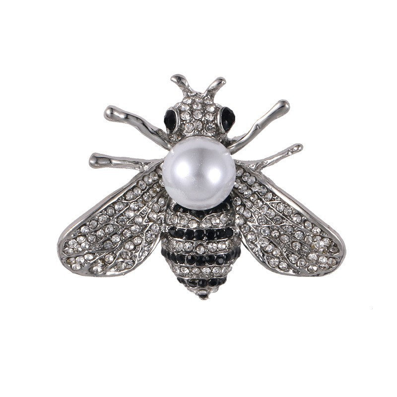 Bienen Brosche mit Perlen und Strasssteinen Gold Silber, kleine Anstecknadel mit